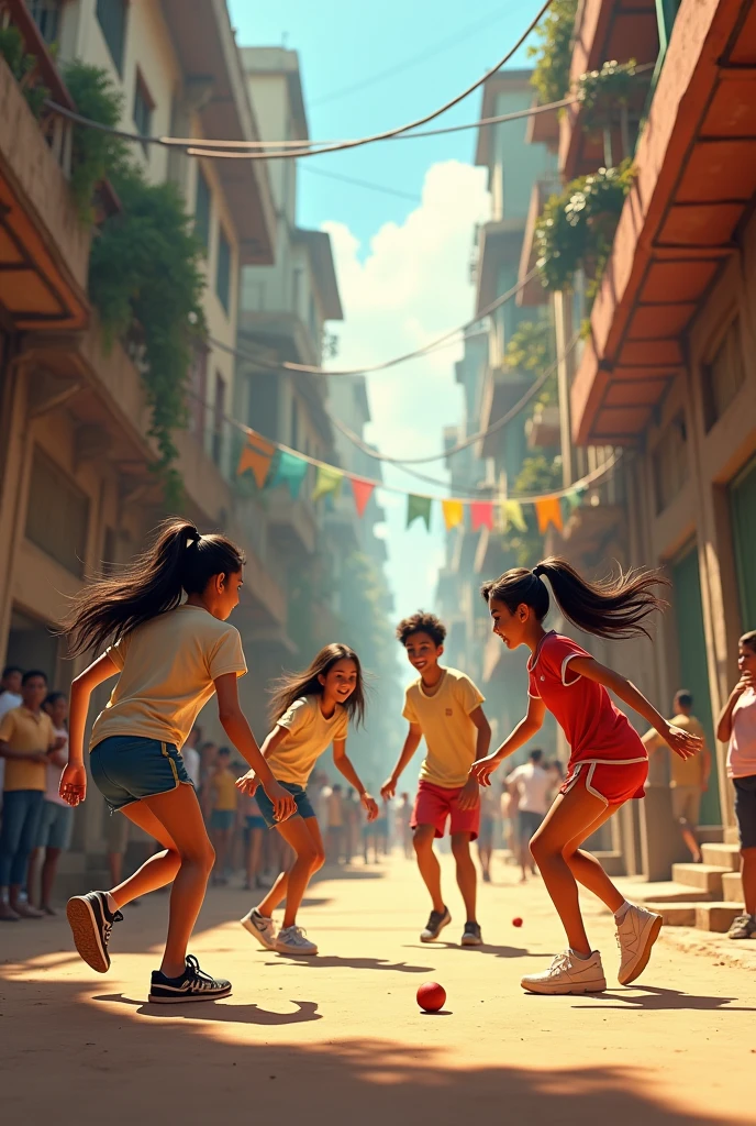 4 friends playing cricket in gully