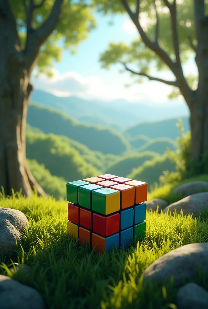 A rubics cube . Background was nature