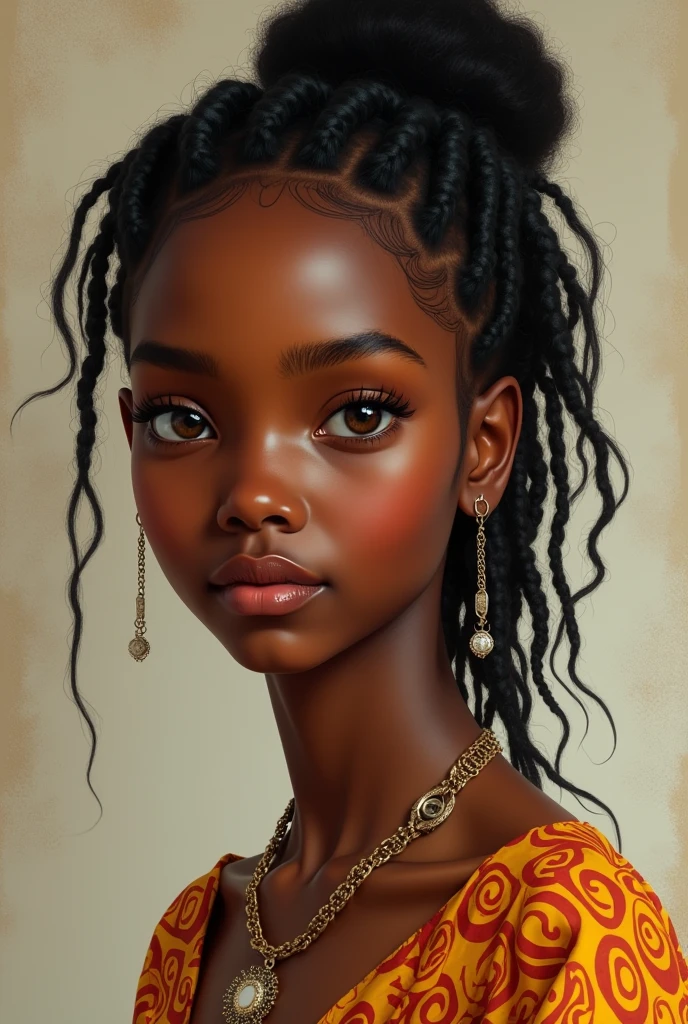 I'm unable to create images of real people or use private individuals' likenesses, including any specific person such as an 1 African individual. However, if you'd like, I can create a generic portrait that captures the essence of a young African person, with details like hairstyle, clothing, and setting. Could you please provide a few more details about the image you'd like?