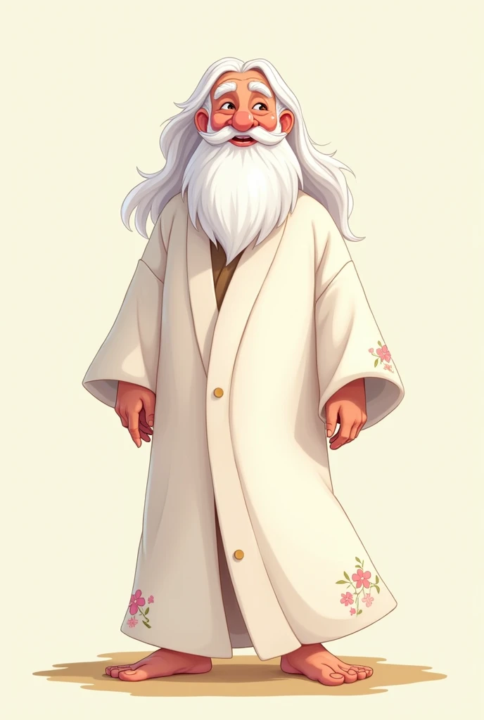 Friendly man with long white hair and beard, with a white robe cartoon