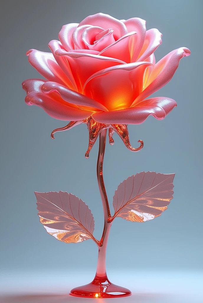 melted glass rose, photorealistic, hyper detailed, reflections, shiny melted colors