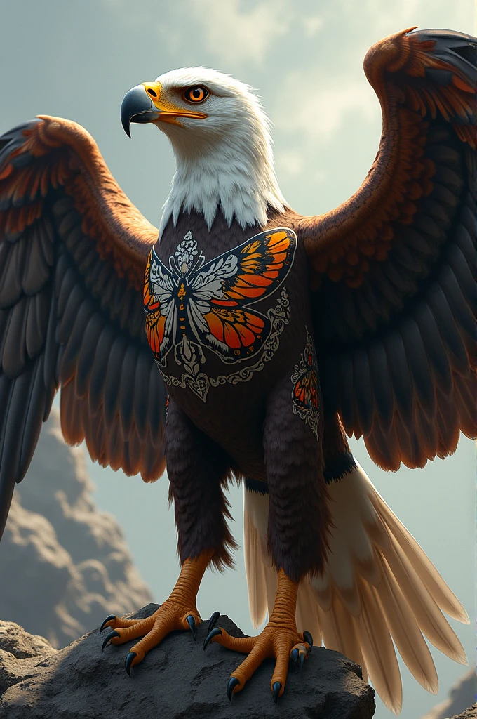 Eagle tattoo with butterfly wings
