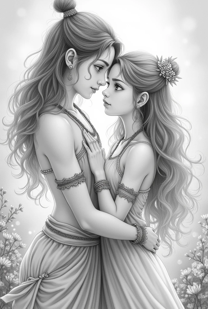 Radhe krishna pencil drawing in anime style
