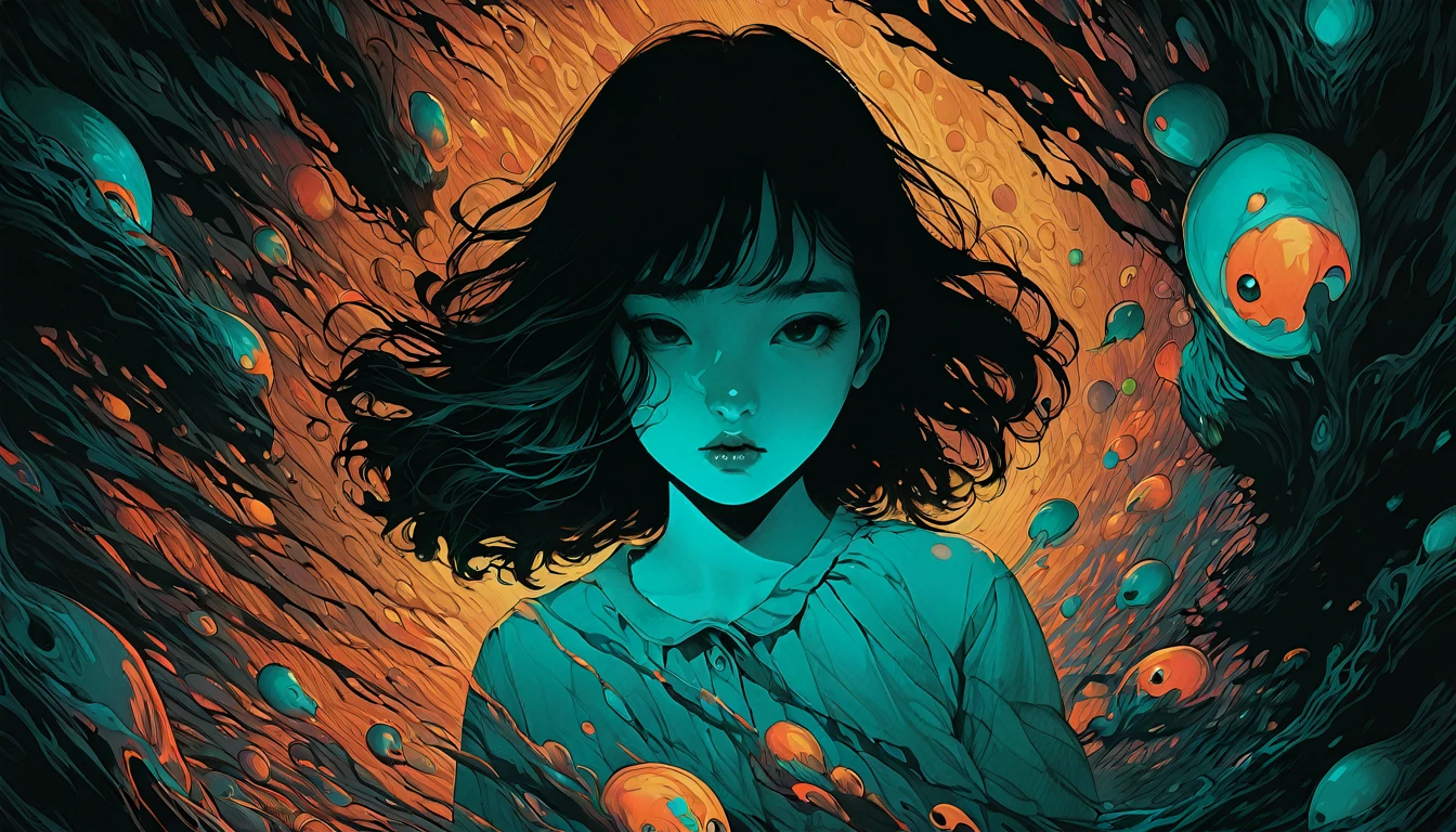 An illustration、art、Horror、Attention to detail, Realistic shadows、Analog Style, chromatic aberration, Surrealism、Black World