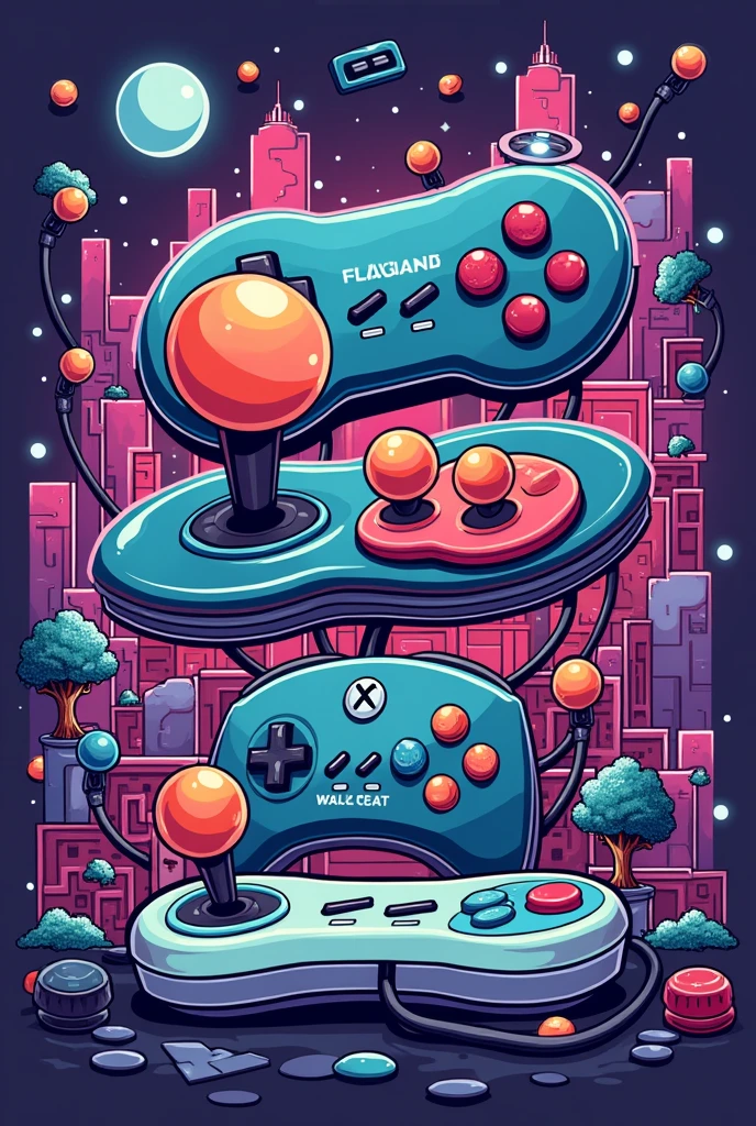 Cartoon image, games, video games, Controls. Collection background 