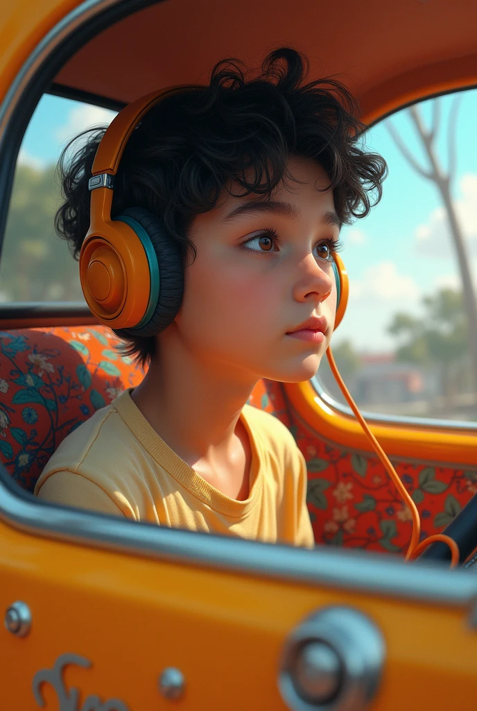 Beautiful teenager boylistening to music in carrtonish