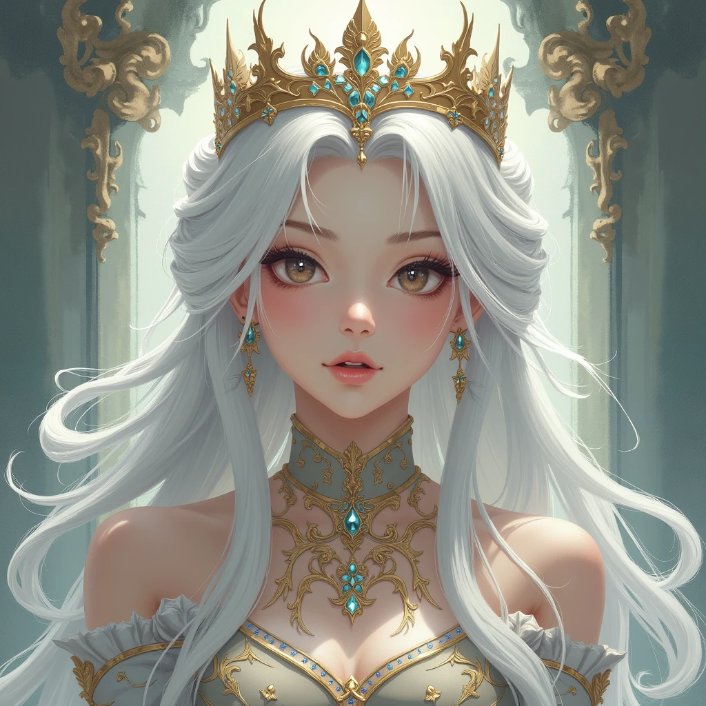 a woman with white hair and a crown on her head, by Lü Ji, beautiful fantasy art portrait, fantasy portrait art, beautiful fantasy portrait, cgsociety 9, symmetrical portrait rpg avatar, by Pu Hua, anime fantasy artwork, wlop painting style, epic fantasy art portrait, sage ( valorant ), fantasy character, by Li Di