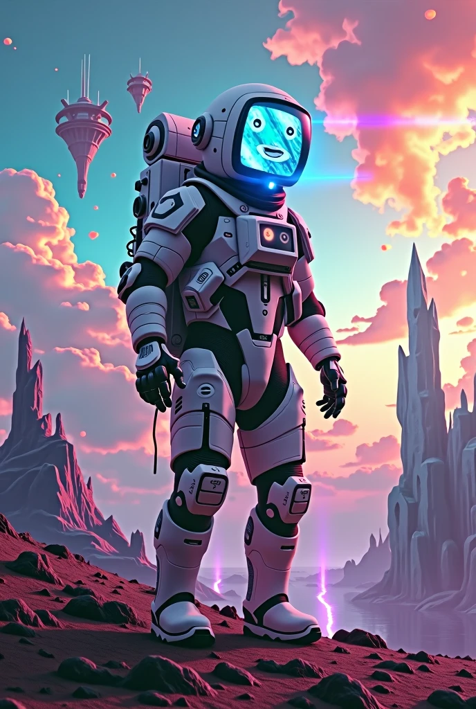 astronaut,TV face, land, flying