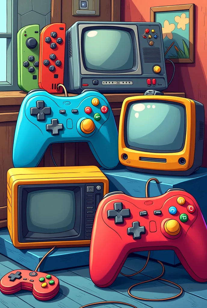 Cartoon image, games, video games, Controls, Collection background, children , Television