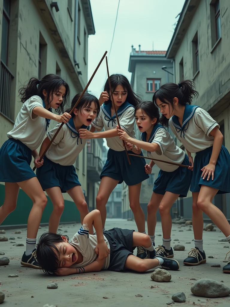 italian school girls beating little with sticks and rocks