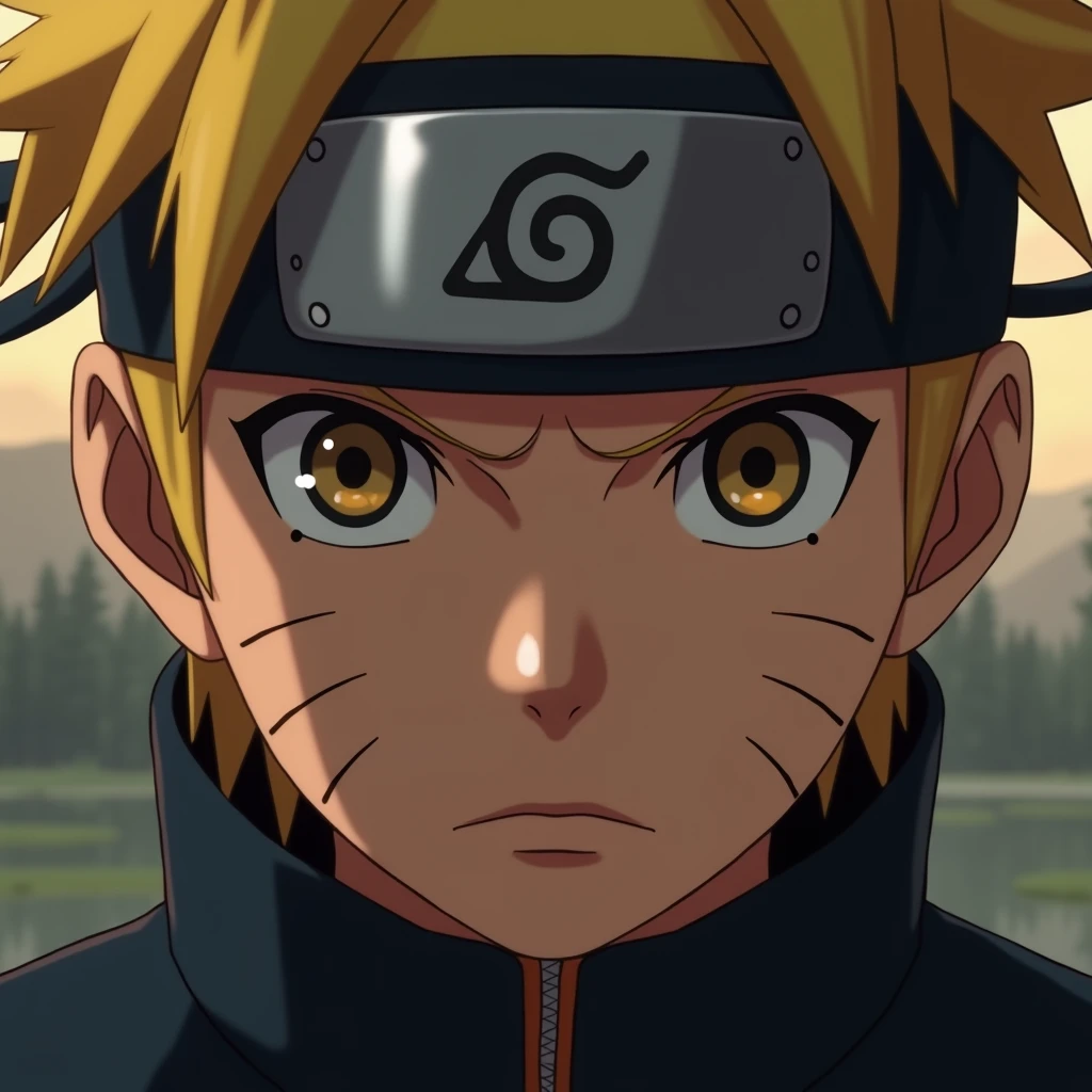 a sad Naruto Uzumaki, studio ghibli style, beautiful detailed eyes, beautiful detailed lips, extremely detailed face and portrait, cinematic lighting, warm color tones, muted colors, highly detailed, 8k, photorealistic, masterpiece, digital painting, concept art, emotional, melancholic, expressive