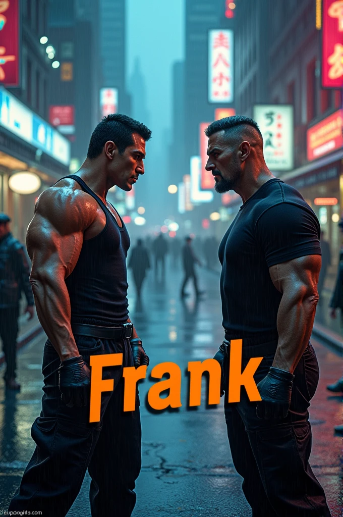 Create an image of van damme and steven seagal together with the name frank in the image 