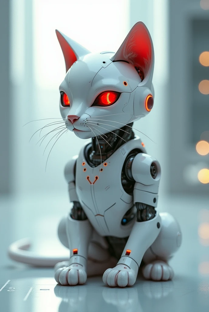 Cat white robotic red eye