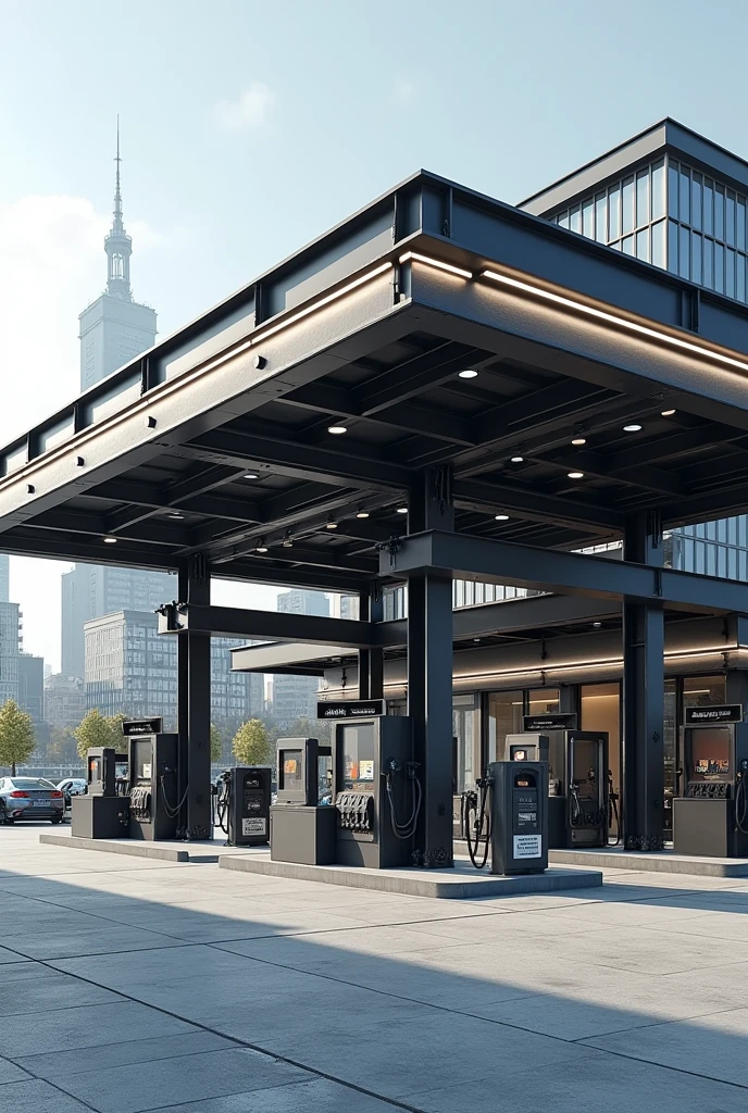 modern gas station made out of steel with bolts connection