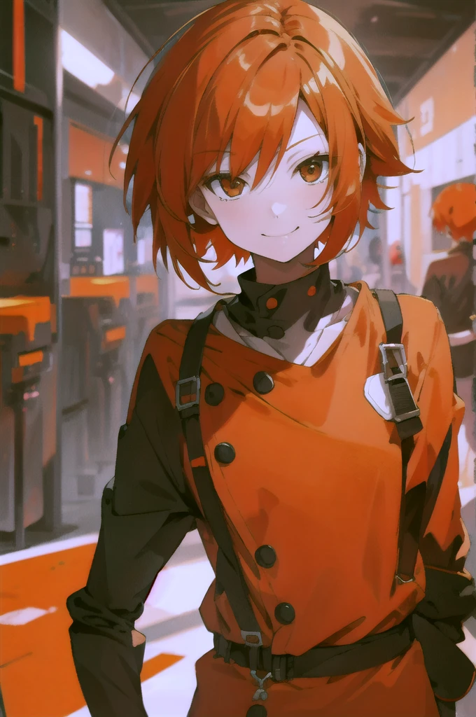 One person,Orange Hair,mash,Orange Suit,smile, Simple Background, High resolution, Anime Style, Icon Style,