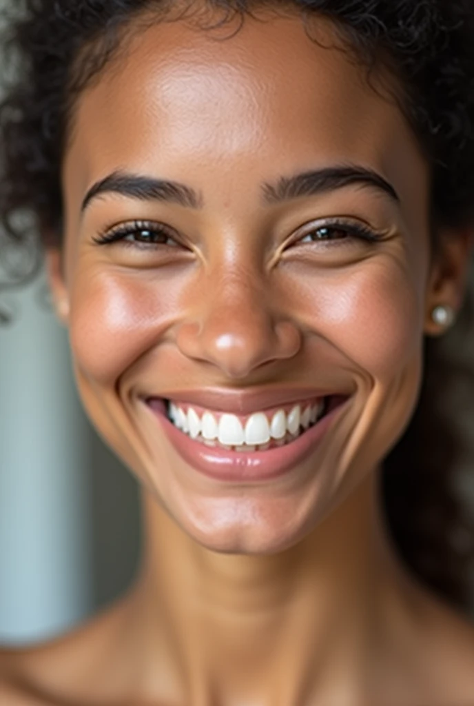 Smiling face: A person (woman or man) who is smiling with his or her teeth white and shining, in such a way that his or her smile is clean and full of confidence.