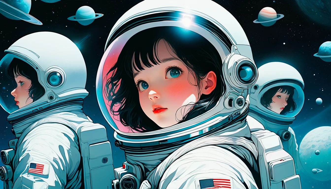 An illustration、art、Horror、Attention to detail, Realistic shadows、Analog Style, chromatic aberration, Surrealism、White World、universe space
