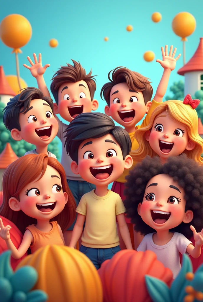 I need the cover of a magazine in which some super happy animated children appear. Keep in mind that it is letter size and that I am going to add a title.