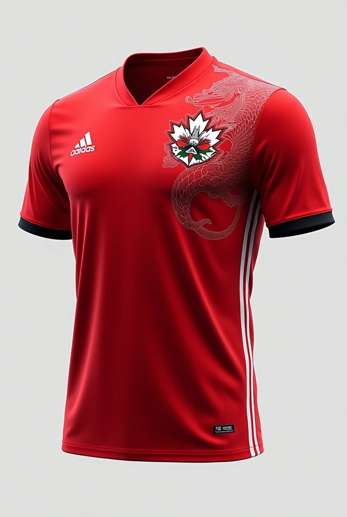 Red Canada soccer jersey with white details featuring a corner dragon