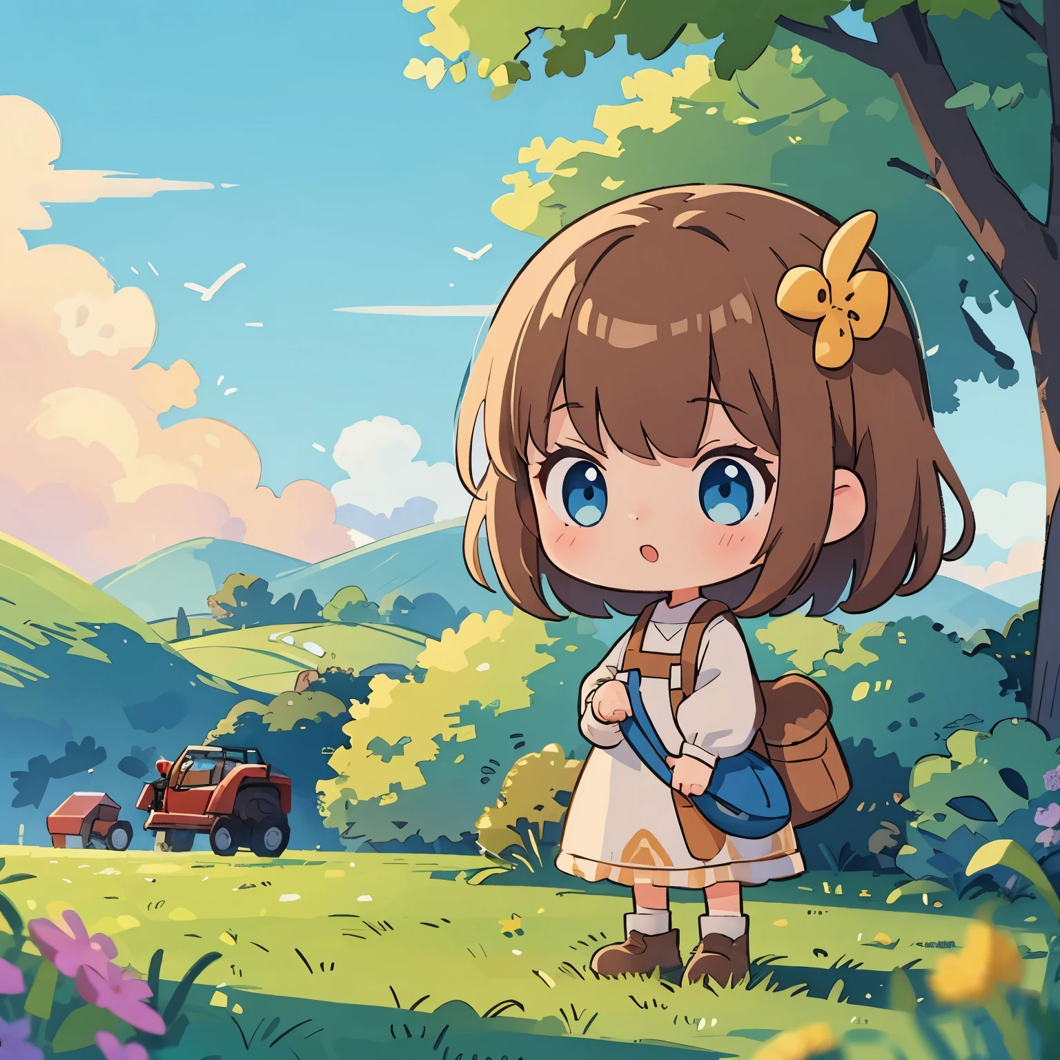 Girl with brown hair, blue eyes,Farm Farmรืเ