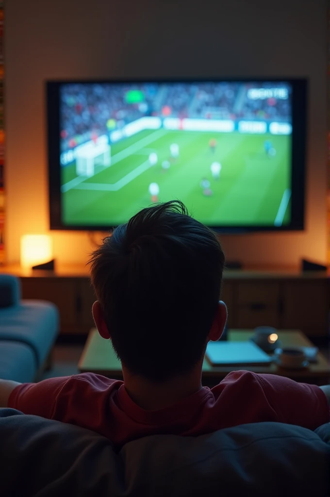 Fan watching football match on television 