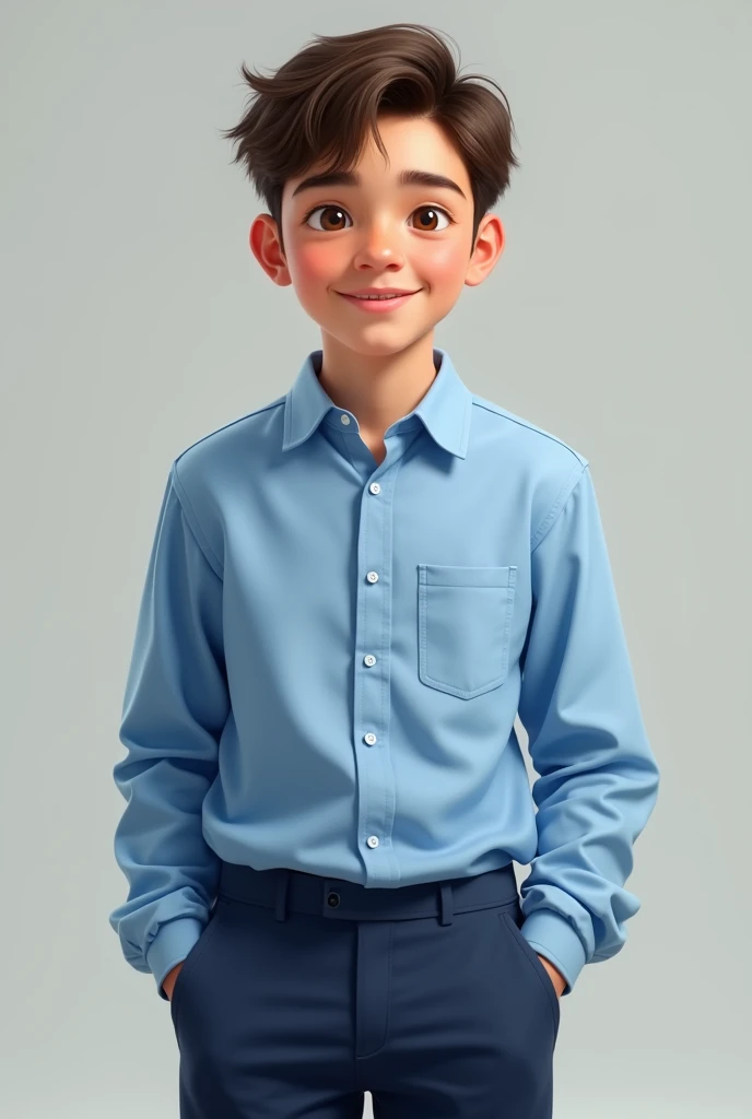 A 18 year boy wearing sky blue shirt and navy blue pants.
Show drafts