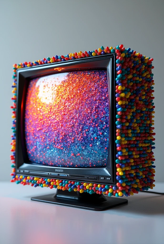(photorealism:1.2), a tv made of colored pushpin mosaics like Eric Daigh's work, Eric Daigh mosaic, pushpin mosaics, 8K, high quality