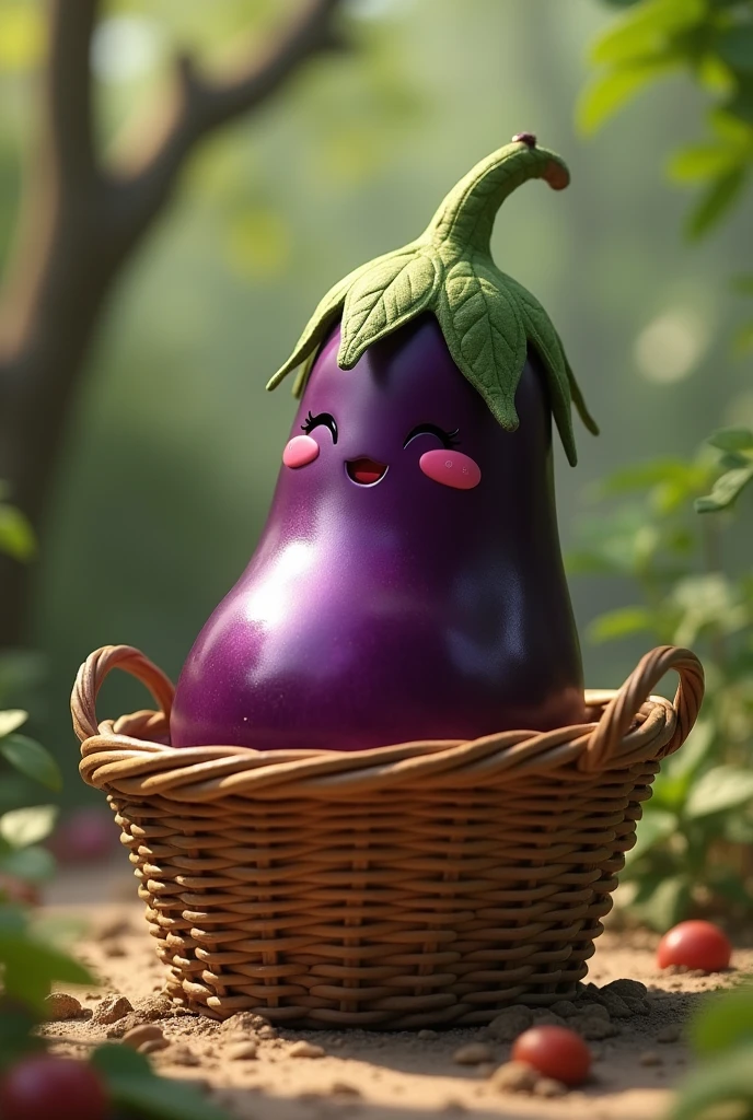 Alive Egg plant in basket, roming here and there