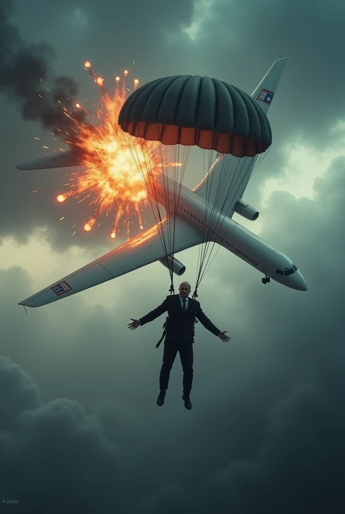 Then comes a storm, a plane explodes, Benjamin Netanyahu jumps out of the plane with a parachute