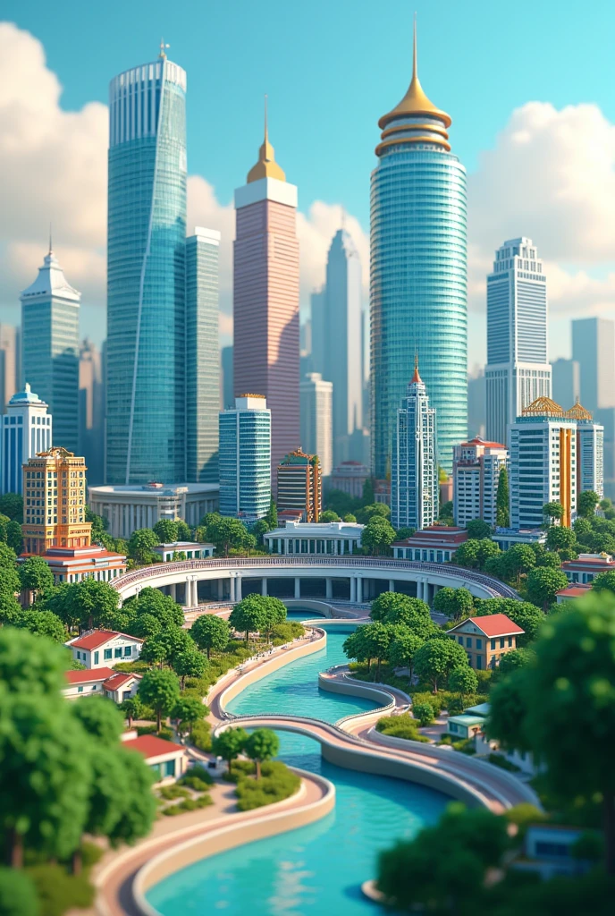 Q-version city,Three-dimensional model,modern city,Jakarta, Ultra HD