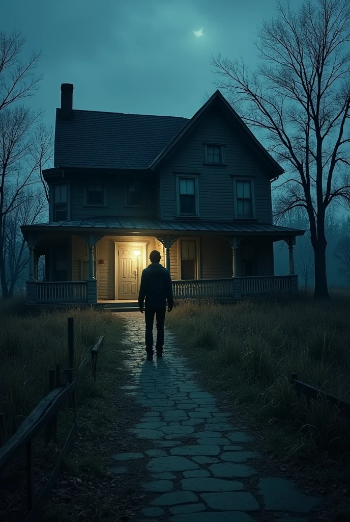 In a quiet village, there was an old, abandoned house at the edge of town. The villagers spoke of a curse that plagued the house—a curse that brought misfortune to anyone who dared to stay a night there.
One evening, a skeptical young man named Tom decided to prove the villagers wrong. He entered the house with a flashlight and a camera, intending to document his night there and dispel the rumors. As the sun set, the house seemed to come alive with creaks and groans. Tom set up his equipment and began to explore.
Hours passed, and the flashlight flickered, casting eerie shadows on the walls. Suddenly, the temperature dropped, and Tom noticed a figure standing at the end of the hallway, its features obscured by darkness. He snapped a photo, but when he looked at the camera, the figure was gone. He brushed it off as a trick of the light.
The atmosphere grew increasingly oppressive. Tom began to hear whispering voices and footsteps following him. Desperate to leave, he tried to find the exit, but the layout of the house seemed to change, twisting and turning in ways that defied logic.
As midnight approached, Tom stumbled upon a dusty, old mirror in a corner of the attic. The reflection showed a shadowy figure behind him, but when he turned around, the attic was empty. His heart raced as he realized the figure in the mirror was slowly reaching out toward him.
Panicking, Tom bolted for the door. Just as he was about to escape, the door slammed shut, and the whispers grew louder. The mirror's surface began to ripple, and the shadowy figure stepped out, its hollow eyes fixed on Tom. He felt an icy grip around his throat, and in a final, desperate act, he smashed the mirror with a nearby object.
The next morning, the villagers found Tom's camera and flashlight outside the house, but there was no sign of him. The house stood silent and empty once more, as if it had never witnessed a visitor. Tom was never seen again, and the villagers whispered that the curse had claim