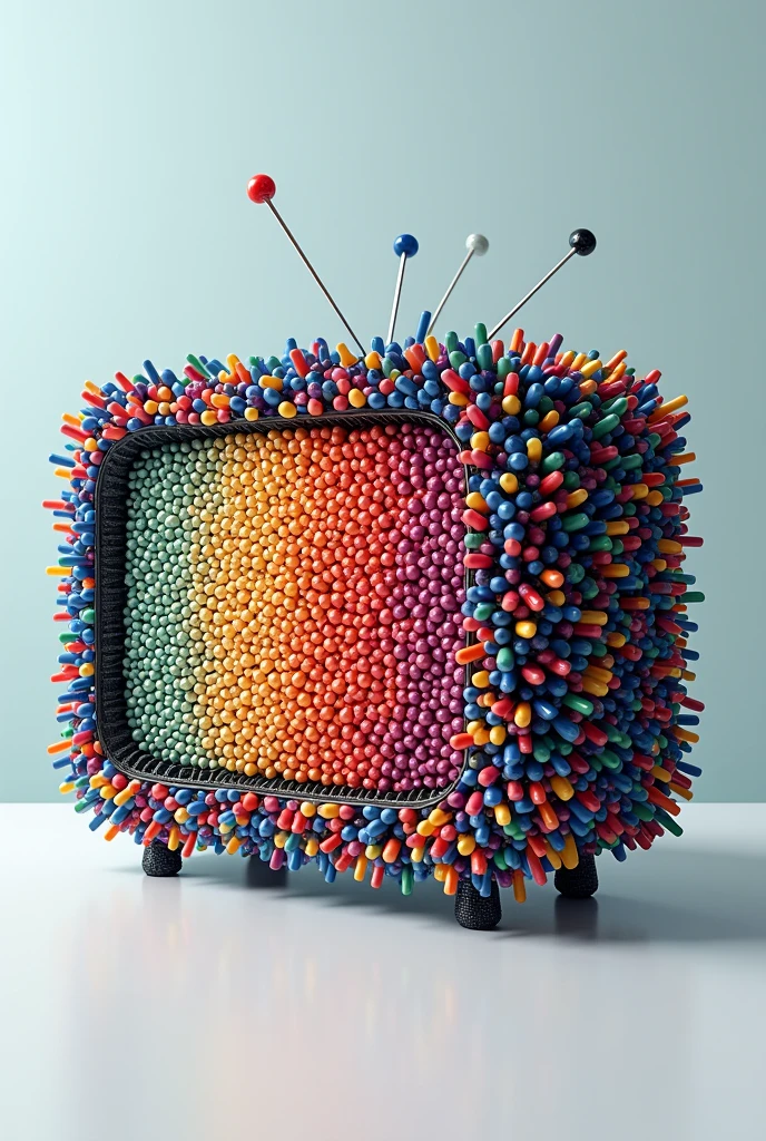 (photorealism:1.2), a modern tv made of colored pushpin mosaics like Eric Daigh's work, Eric Daigh mosaic, pushpin mosaics, 8K, high quality