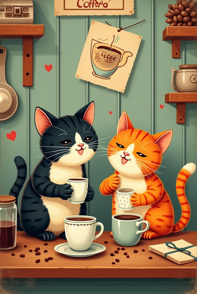 Retro cats and coffee design for home decor