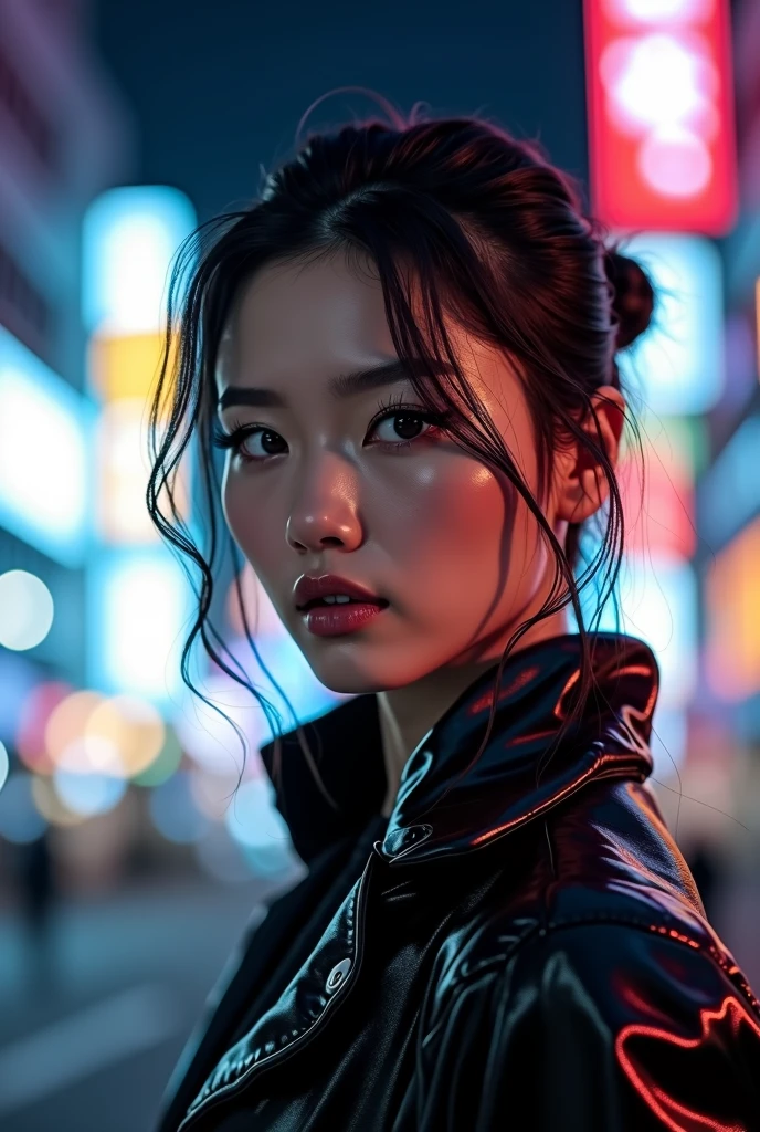 (Cinematic Aesthetic:1.4) Photo of a beautiful korean fashion model bokeh city night