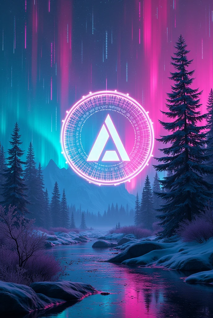 A poster , with very very funky and colourfull and unique background with a mix of digital world and Northern lights.. Make it more digital unique , funky , digitalize , technology with mix of colourful northern Aurora lights
Add a digital or technology logo in the middle