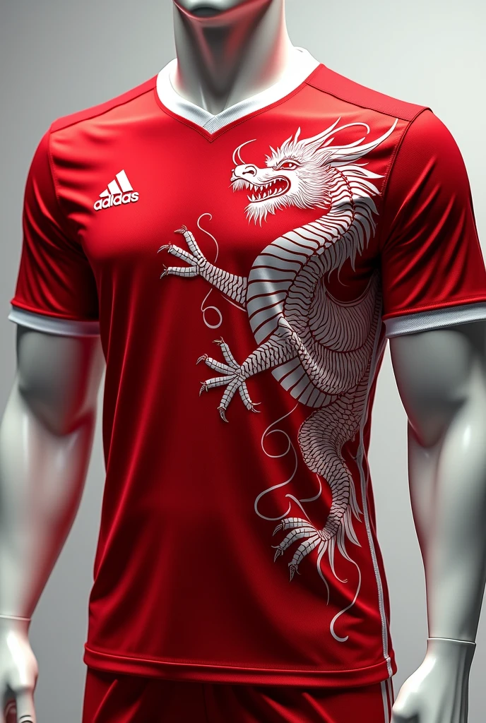 Red Canada football shirt with white details with a dragon on the side