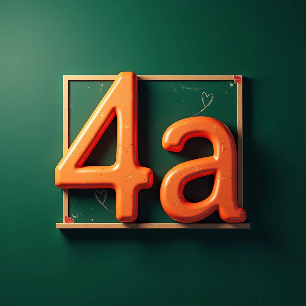 Colorfull 3D logo with very big text "4a" over big chalkboard in dark green background