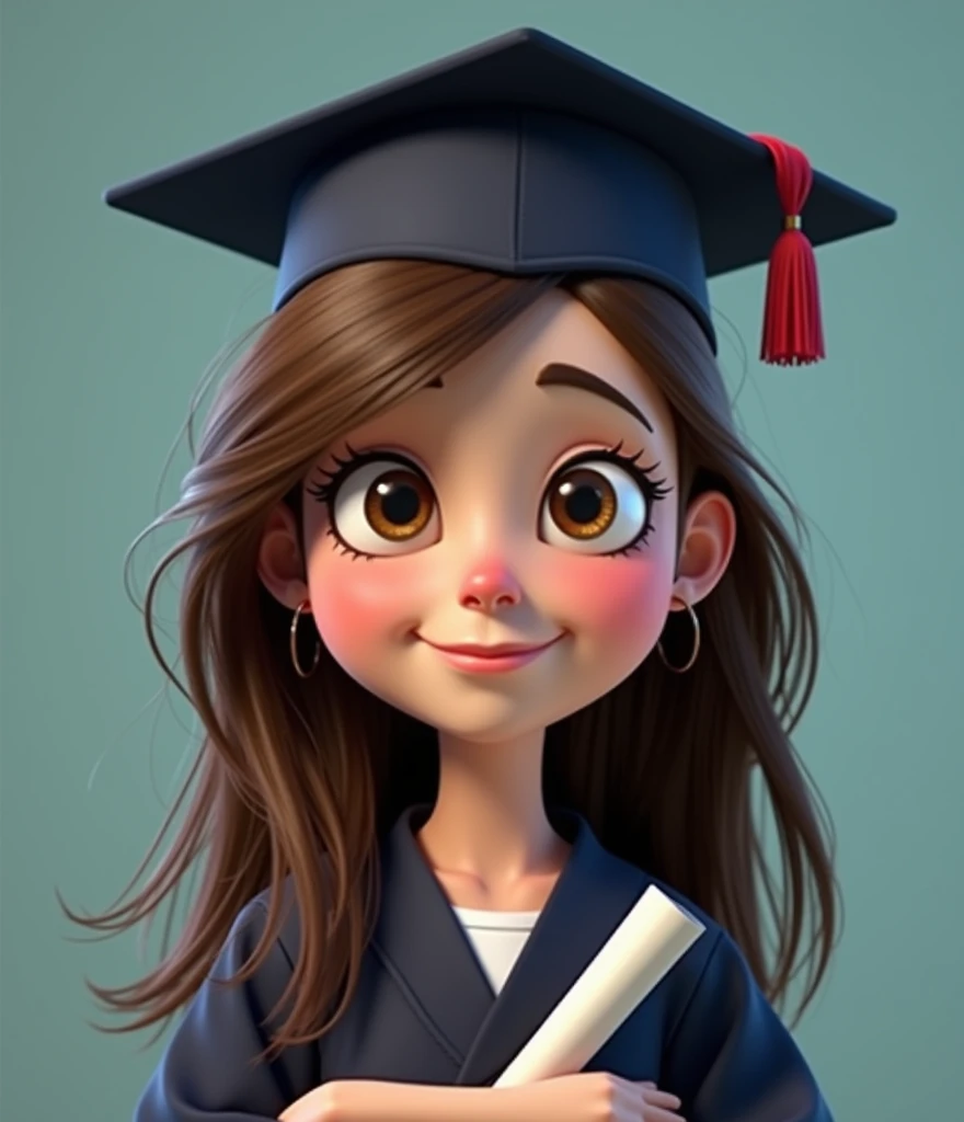  NERATES A PIXAR GRADUATE WITH LIGHT BROWN HAIR AND DARK BLUE GRADUATION CAP WITHOUT FLOWERS AS PNG WITHOUT BACKGROUND