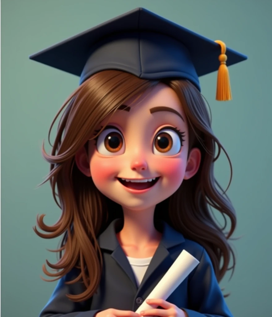  NERATES A PIXAR GRADUATE WITH LIGHT BROWN HAIR AND DARK BLUE GRADUATION CAP WITHOUT FLOWERS AS PNG WITHOUT BACKGROUND