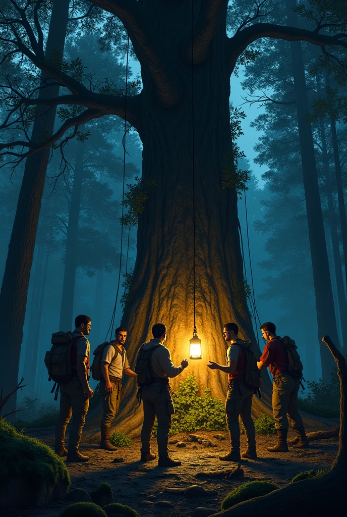 Late at night, a group of five men led by a short-haired dark-skinned man were about to climb a 10-meter-high tree in the middle of a deep forest.To build temporary
