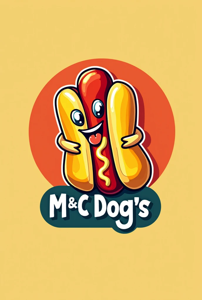 A hot dog logo with the brand  "M&C Dog's"