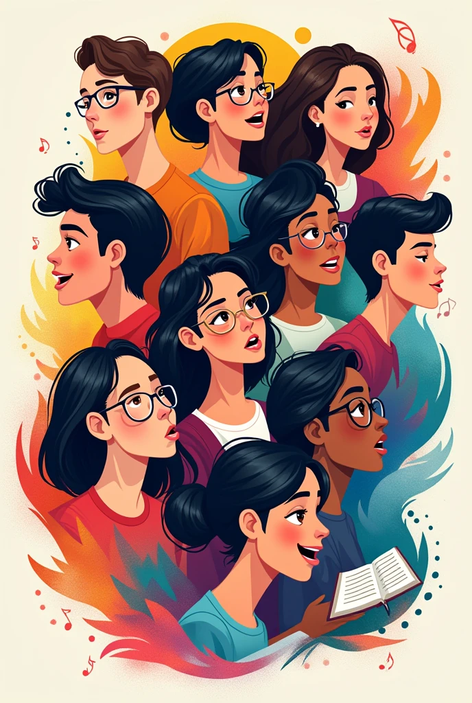 I would like you to create an image that refers to the young APL( Pindamonhnagabense Academy of Letters for young people) that aims to bring young people into the world of literature,visual arts/plastics, music and etc.. This art is for t-shirts and banners, so it is mandatory to have APL youth!