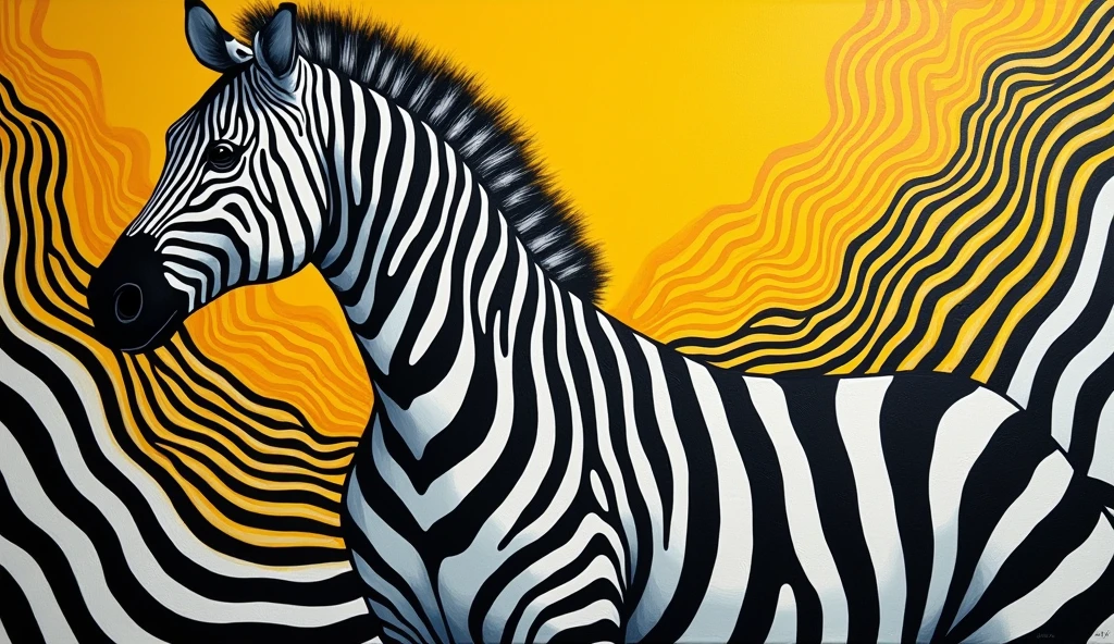 zebra print on a background with black and white stripes, A painting inspired by Howard Akeley, Pixel, Abstract illusion, surreal Black and yellow, Black and yellow colors, Yellow and black, Tiger Skin, Black and yellow, Tiger Stripes, Very abstract, 抽象涟漪background, the madness of mono-yellow, background