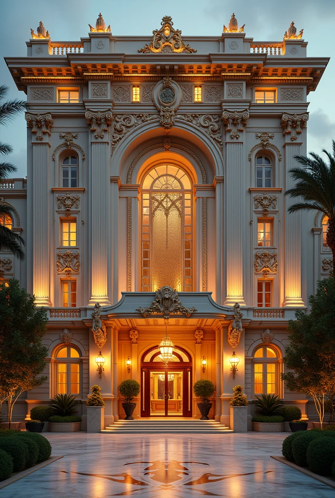 Create a super luxurious hotel but it is the facade