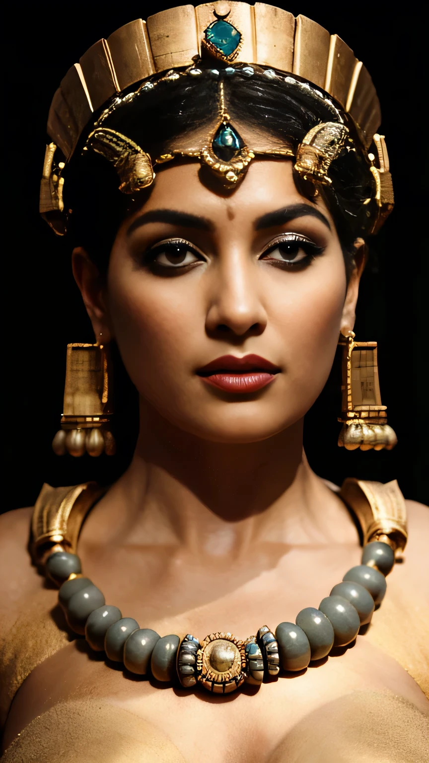 Create the concept image of Cleopatra, pierced eyes, queen, her captivating figure, Nordic face, thick figure, sexually provocative woman, lust queen, erotic costumes, the Pharaoh of Ancient Egypt, renowned for her exceptional political acumen and diplomatic skills. It delves into her rise to power, her strategic alliances, her cultural influence, and the impact of her political decisions. Cleopatra's political acumen allowed her to navigate complex power dynamics and maintain stability in her kingdom. Her diplomatic skills allowed her to forge alliances and ensure the survival of her kingdom. Cleopatra's cultural influence included promoting Egyptian traditions and strengthening the kingdom's identity. Her political decisions and legacy continue to captivate historians and admirers, leaving an indelible mark on the ancient world, cinematic vision, official movie stills, movie poster, cinematic colour grading, 