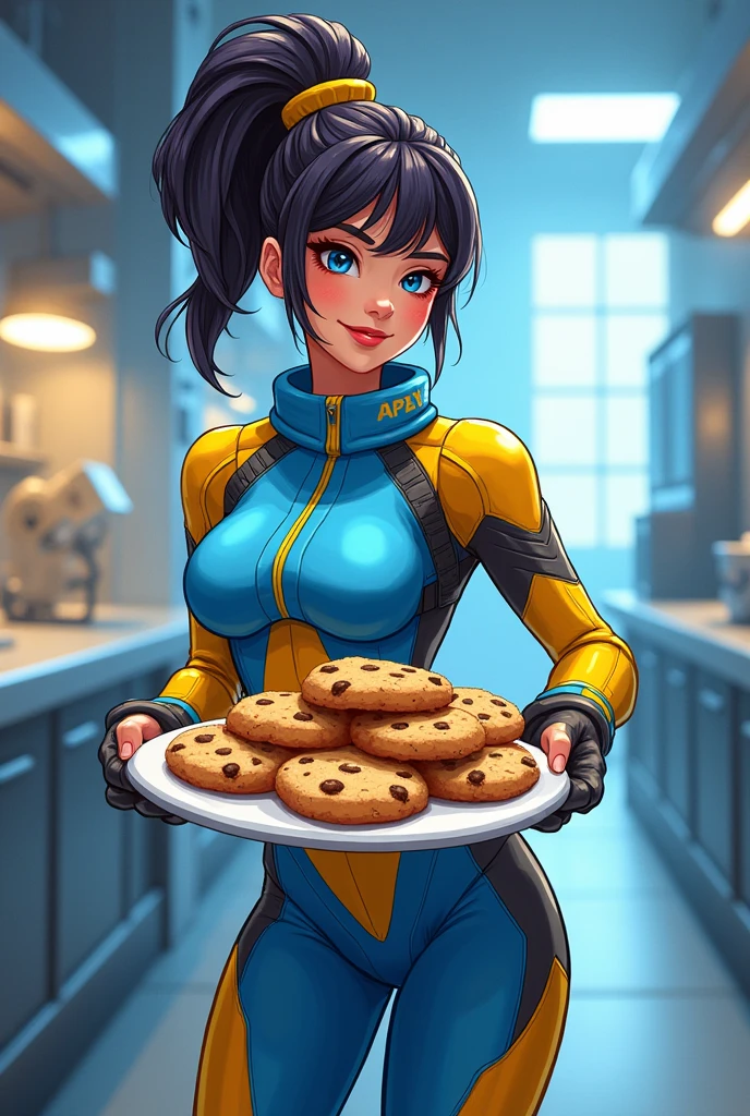apex legends wattson characters wattson (apex legends) girl blue holding cookies
