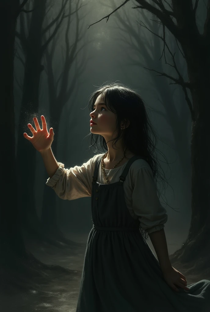 A girl trying to grasp a glimmer of hope amidst despair