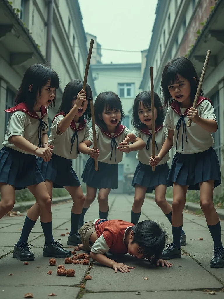 italian school girls beating little with sticks and rocks