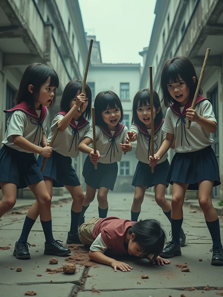 italian school girls beating little with sticks and rocks