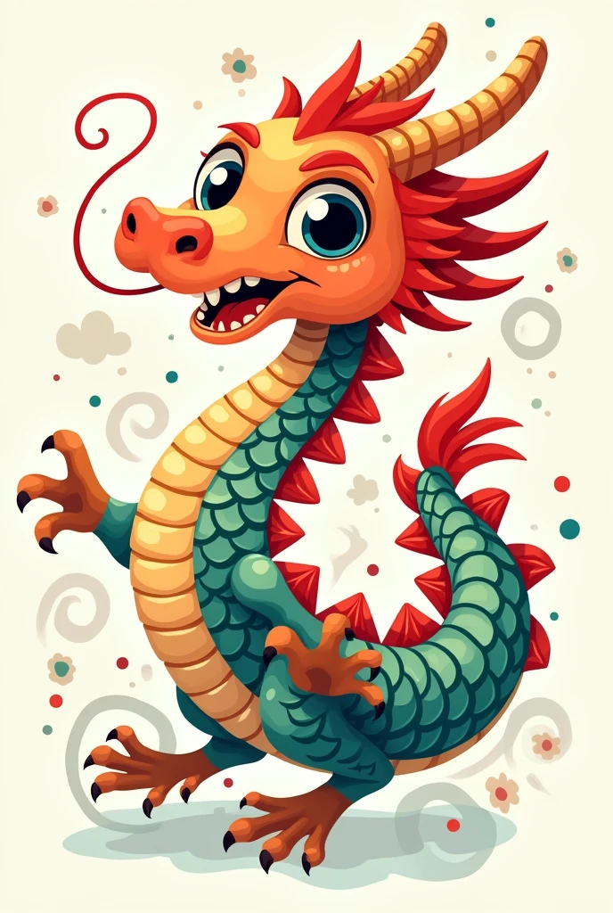 Create a Chinese Dragon, in cartoon style put it on a shirt print on the back